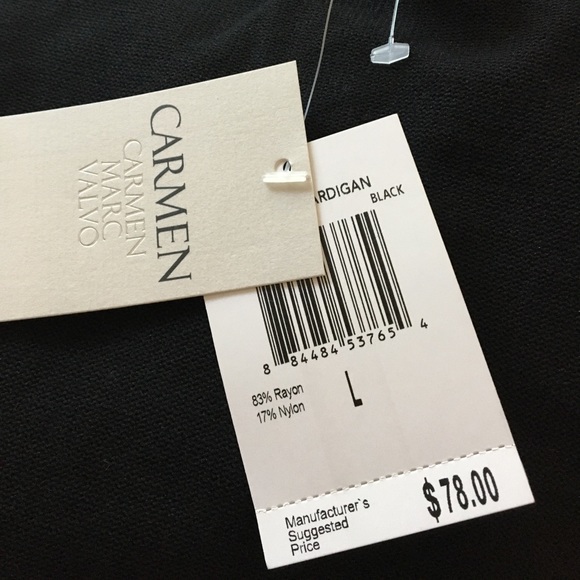 ☀️2/$22☀️ NWT Carmen Marc Valvo Black Open Cardigan - Picture 3 of 4